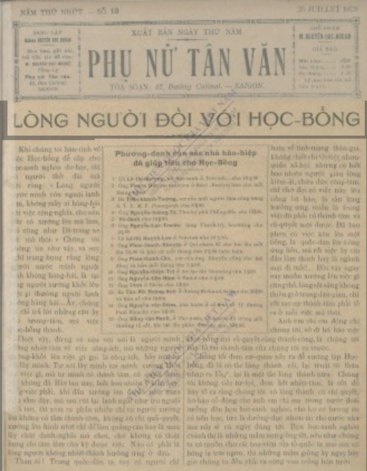 Trang nhất tờ Phụ Nữ Tân văn in truyện ngắn "Thằng ngã gió" của Phan Khôi dưới bút danh Chương Dân