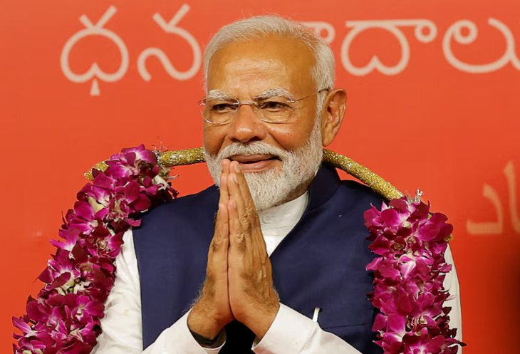 Thủ tướng Narendra Modi tại trụ sở Đảng BJP ở New Delhi, Ấn Độ, hôm 4-6 - Ảnh: REUTERS