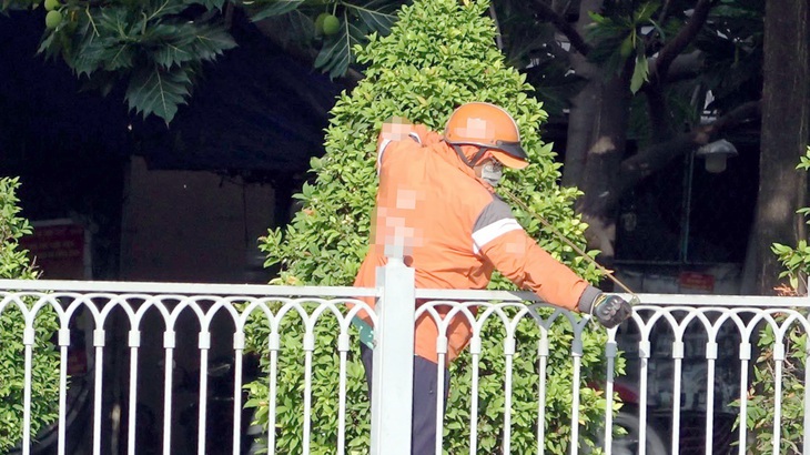 Một người dùng ná bắn cá dưới kênh Nhiêu Lộc - Thị Nghè vào  chiều 25-5 - Ảnh: XUÂN ĐOÀN