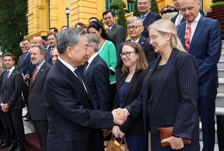 Chủ tịch nước Tô Lâm tiếp các đại sứ, đại biện các nước EU tại Việt Nam chiều 7-6 - Ảnh: TTXVN