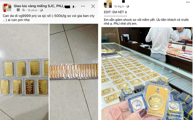 Các bài đăng mua, bán vàng miếng trong các hội nhóm trên mạng xã hội - Ảnh: Facebook