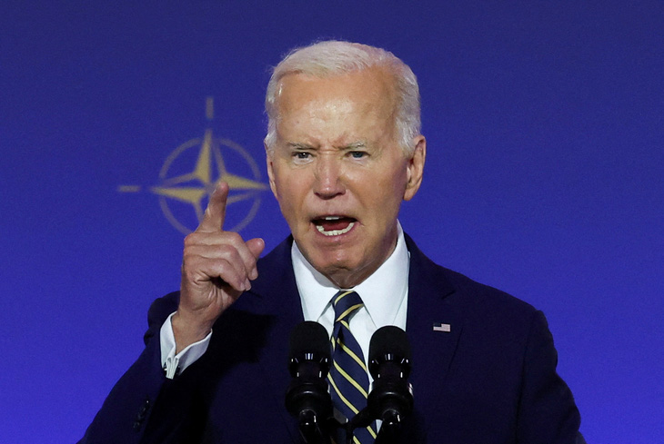 Tổng thống Mỹ Joe Biden phát biểu tại một sự kiện ở hội nghị thượng đỉnh NATO ở Washington (Mỹ) vào ngày 9-7 - Ảnh: REUTERS