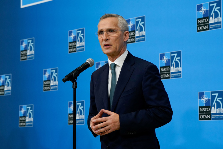 Tổng thư ký NATO Jens Stoltenberg tại Hội nghị thượng đỉnh NATO, tổ chức ở Washington (Mỹ) từ ngày 9 tới 11-7 - Ảnh: REUTERS