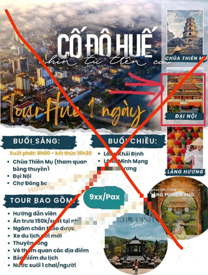 Bức ảnh quảng cáo tour du lịch của một công ty ở Huế đăng ảnh Tử Cấm Thành Trung Quốc nhưng chú thích là Đại Nội Huế - Ảnh: Chụp màn hình