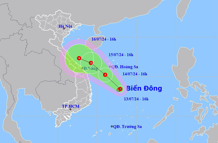 Đường đi áp thấp nhiệt đới trên Biển Đông - Ảnh: TRUNG TÂM DỰ BÁO KHÍ TƯỢNG THỦY VĂN QUỐC GIA