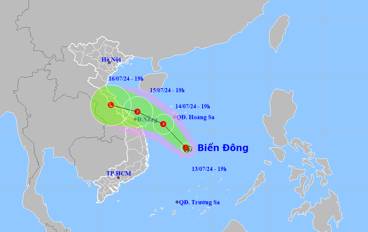 Vị trí và hướng di chuyển áp thấp nhiệt đới - Ảnh: NCHMF