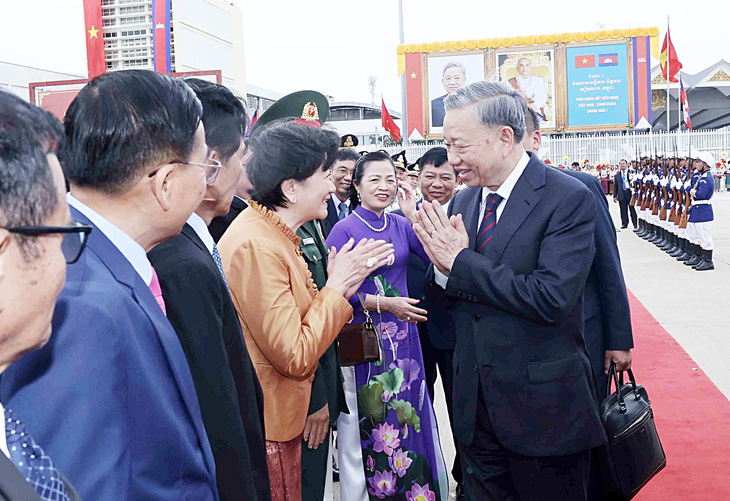 Lễ tiễn Chủ tịch nước Tô Lâm tại sân bay quốc tế Phnom Penh, kết thúc tốt đẹp chuyến thăm cấp nhà nước tới Vương quốc Campuchia - Ảnh: TTXVN