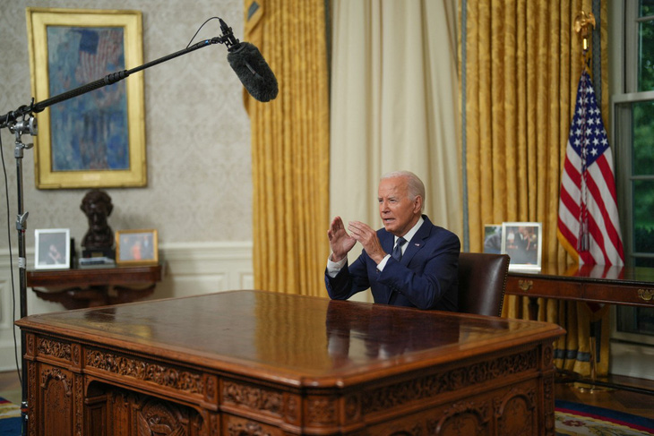 Tổng thống Joe Biden phát biểu trước toàn nước Mỹ từ Phòng Bầu dục của Nhà Trắng ở Washington D.C ngày 14-7 - Ảnh: AFP