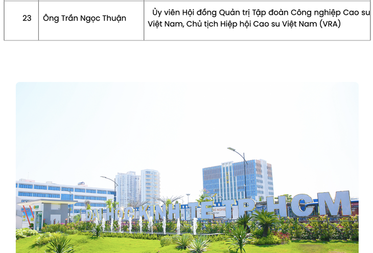 Tên ông Trần Ngọc Thuận vẫn còn trong danh sách Hội đồng Đại học Kinh tế TP.HCM đăng trên website của đại học này - Ảnh chụp màn hình