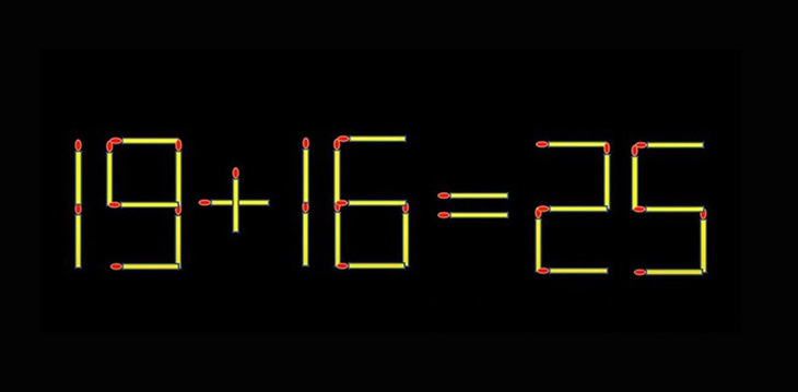 Thử tài IQ: Di chuyển một que diêm để 19+16=25 thành phép tính đúng- Ảnh 1.