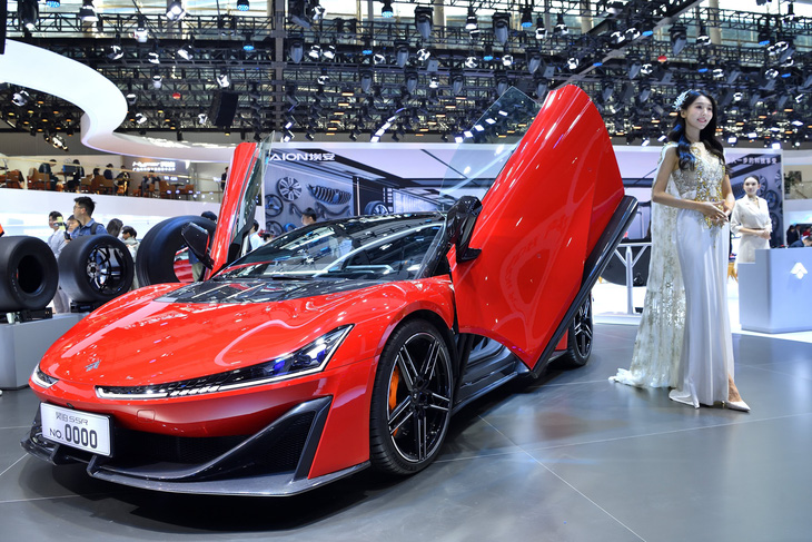 Xe thể thao điện GAC Aion Hyper SSR được trưng bày tại Triển lãm ô tô Quảng Châu 2023 - Ảnh: Getty/VCG