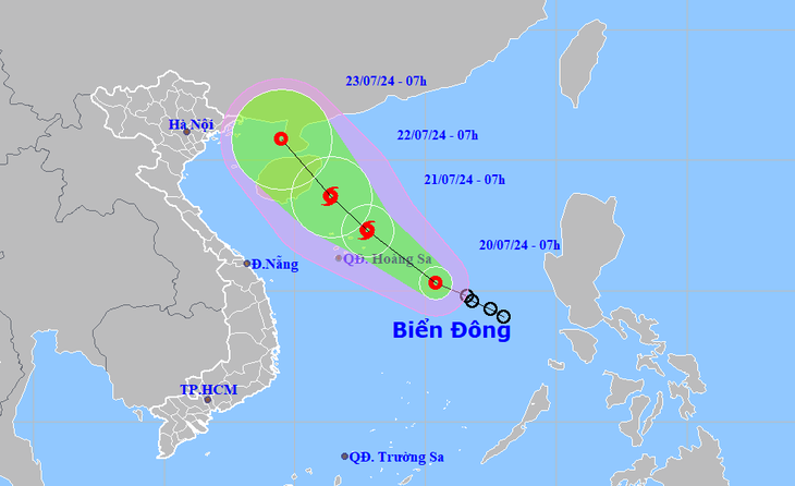 Vị trí và hướng di chuyển của áp thấp nhiệt đới - Ảnh: NCHMF