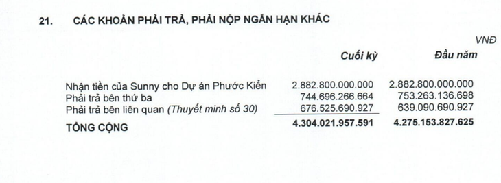Báo cáo tài chính của QCG ghi nhận khoản phải trả 2.882 tỉ đồng cho vụ Phước Kiển - Ảnh chụp màn hình