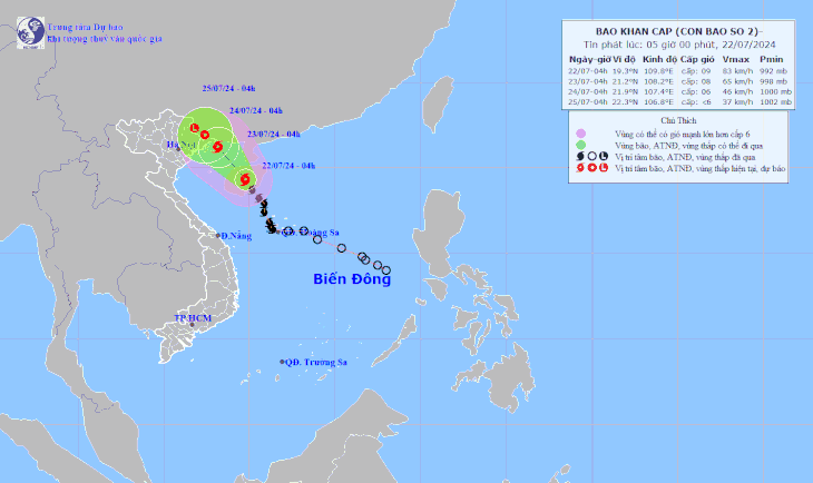 Dự báo đường đi và ảnh hưởng của bão số 2 - Ảnh: Trung tâm Dự báo khí tượng thủy văn quốc gia
