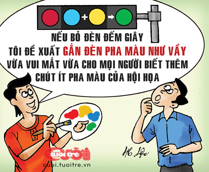 Đèn giao thông pha màu -   - Tranh: Hữu Lộc