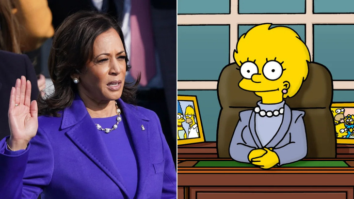 Phó tổng thống Mỹ Kamala Harris (bên trái) và nhân vật Lisa Simpson (bên phải). 