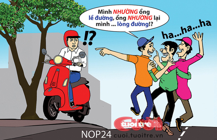 Văn hóa giao thông: Người đi bộ "bắt nạt" xe máy - Tranh: NOP