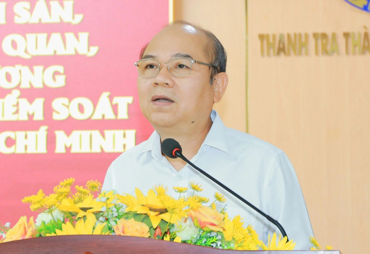 Chánh Thanh tra TP.HCM Trần Văn Bảy phát biểu tại hội nghị bốc thăm xác minh tài sản, thu nhập - Ảnh: T.T.