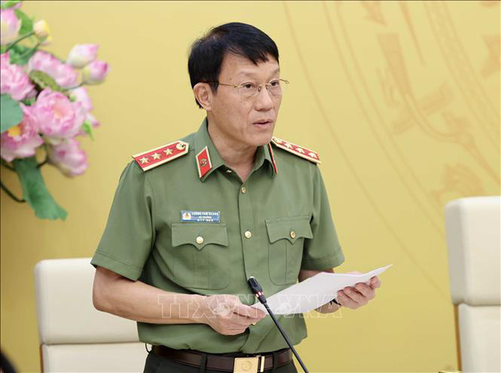 Thượng tướng Lương Tam Quang, Ủy viên Trung ương Đảng, Bí thư Đảng ủy Công an Trung ương, Bộ trưởng Bộ Công an, phát biểu khai mạc - Ảnh: TTXVN