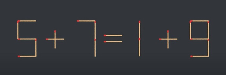 Thử tài IQ: Di chuyển hai que diêm để 5+7=1+9 thành phép tính đúng- Ảnh 1.
