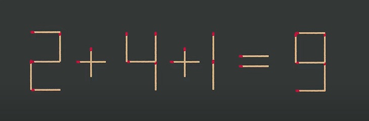 Thử tài IQ: Di chuyển hai que diêm để 2+4+1=9 thành phép tính đúng- Ảnh 1.