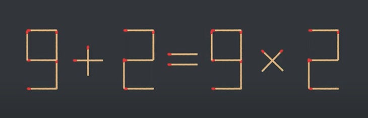 Thử tài IQ: Di chuyển hai que diêm để 9+2=9x2 thành phép tính đúng- Ảnh 1.