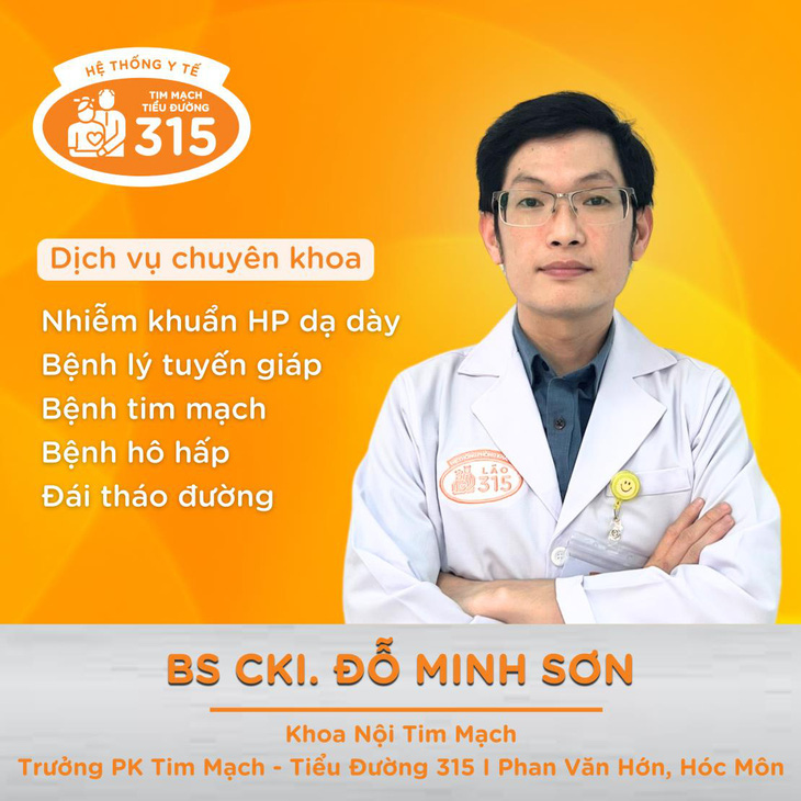 BS. CKI. Đỗ Minh Sơn BS. CKI. Đỗ Minh Sơn - Trưởng phòng khám Tim Mạch - Tiểu Đường 315 chi nhánh Phan Văn Hớn - Hóc Môn