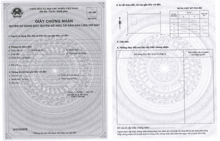 Mẫu sổ đỏ mới (giấy chứng nhận quyền sử dụng đất, quyền sở hữu tài sản gắn liền với đất) được Bộ Tài nguyên và Môi trường giới thiệu trong thông tư số 10/2024, sẽ được áp dụng kể từ ngày 1-8-2024 - Ảnh: Q.THẾ