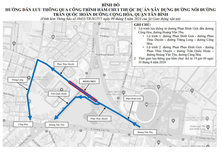 Hướng dẫn đi lại sau khi thông xe hầm chui Trần Quốc Hoàn - Ảnh: Sở Giao thông vận tải TP.HCM