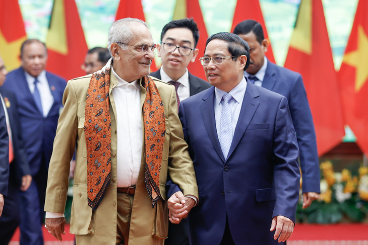 Thủ tướng Phạm Minh Chính và Tổng thống Timor-Leste José Ramos-Horta tại trụ sở Chính phủ ngày 2-8 - Ảnh: VGP