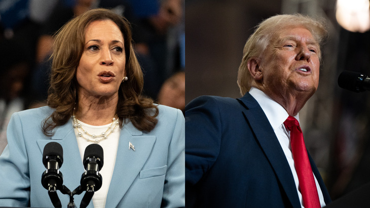 Phó tổng thống Kamala Harris (trái) và đối thủ Donald Trump - Ảnh: AFP