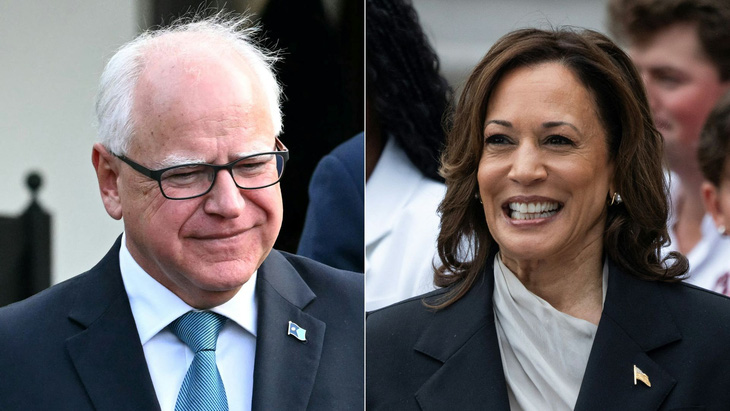 Thống đốc bang Minnesota Tim Walz (trái) và Phó tổng thống Mỹ Kamala Harris - Ảnh: AFP/GETTY