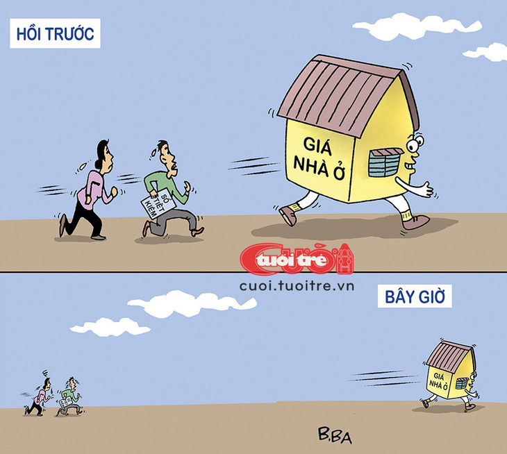 Cuộc chạy đua mua nhà thành phố, càng chạy càng thấy xa - Tranh: B.Ba 