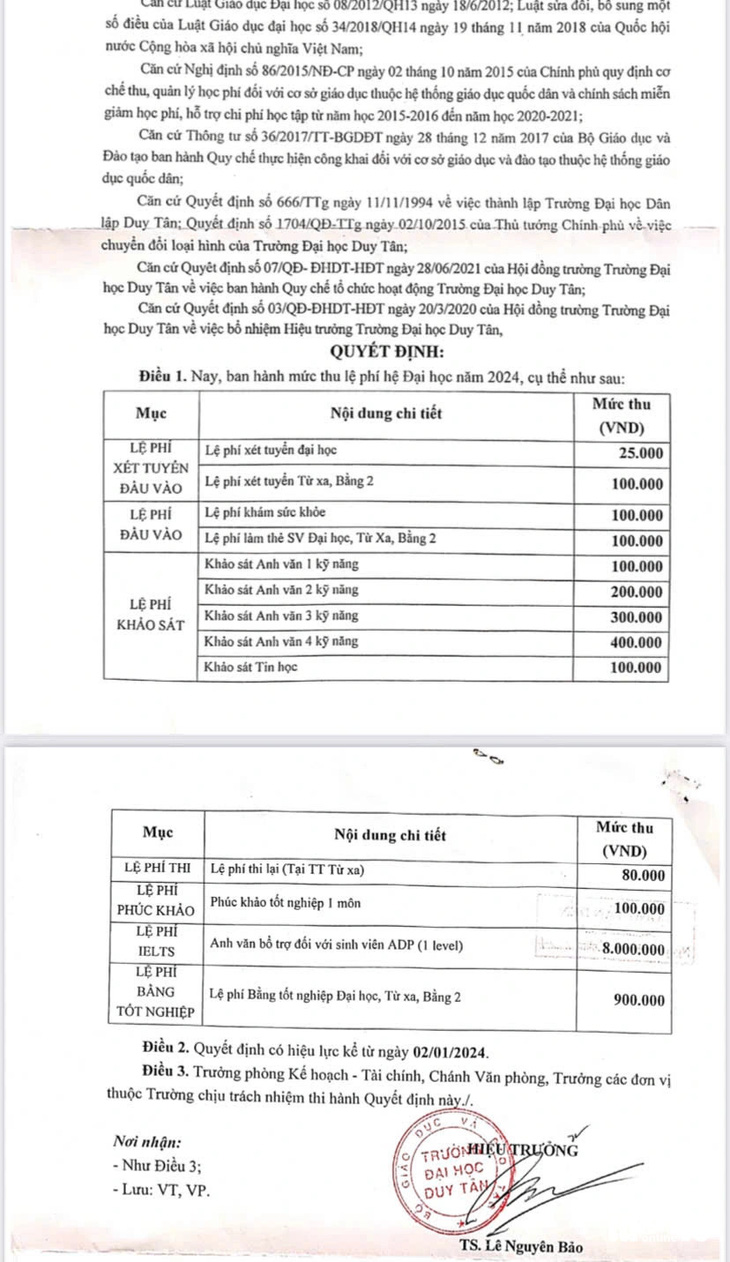 Trong quyết định thu lệ phí, học viên này cho rằng khoản lệ phí bằng tốt nghiệp là quá cao - Ảnh: ĐOÀN NHẠN