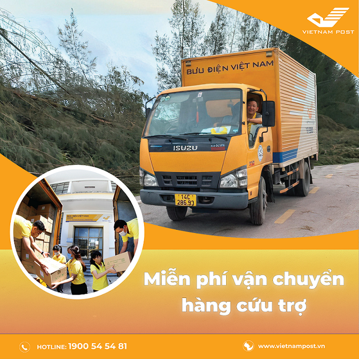 Vận chuyển miễn phí hàng cứu trợ đến 12 tỉnh thành bị bão lũ - Ảnh 1.