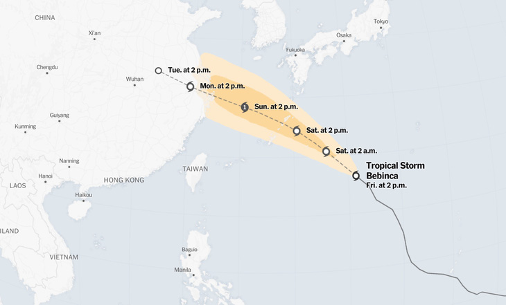Bão Bebinca suy yếu thành bão nhiệt đới - Ảnh 1.