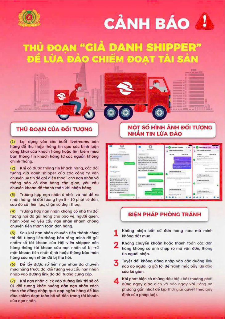 Công an TP Thủ Đức cảnh báo giả danh shipper lừa nhiều người dân chiếm đoạt tài sản - Ảnh 1.