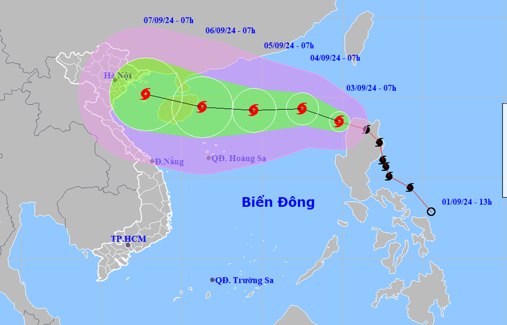 Yagi vào Biển Đông và trở thành cơn bão số 3, dự báo bão có thể mạnh cấp 13, giật cấp 16 - Ảnh 1.