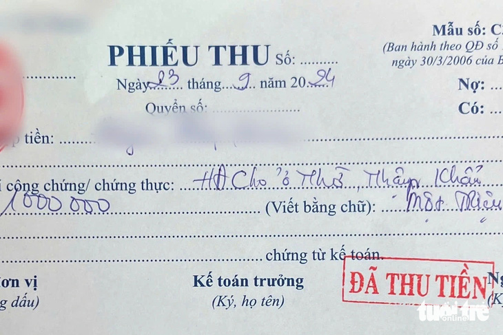 Thu lố tiền của khách: Văn phòng công chứng ở Cần Giờ trả lại 500.000 đồng - Ảnh 1.