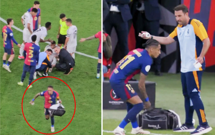 Fan sửng sốt khi Raphinha mang giỏ thuốc chăm sóc Mbappe khỏi sân - Ảnh 1.