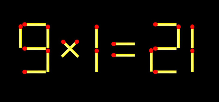 Thử tài IQ: Di chuyển một que diêm để 9x1=21 thành phép tính đúng - Ảnh 1.