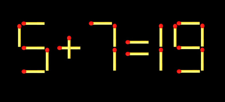 Thử tài IQ: Di chuyển một que diêm để 5+7=19 thành phép tính đúng - Ảnh 1.