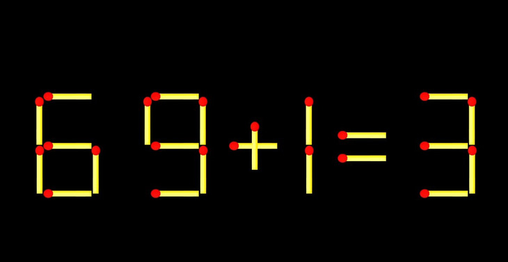 Thử tài IQ: Di chuyển một que diêm để 69+1=3 thành phép tính đúng - Ảnh 1.