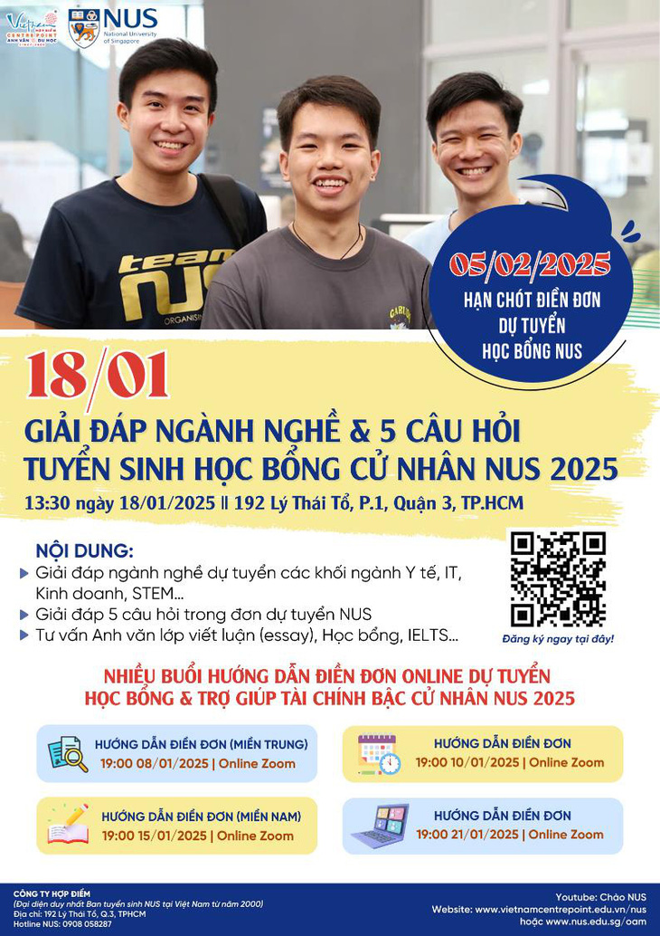 Ngày 5-2: Hạn chót nộp đơn online dự tuyển học bổng NUS - Ảnh 1.