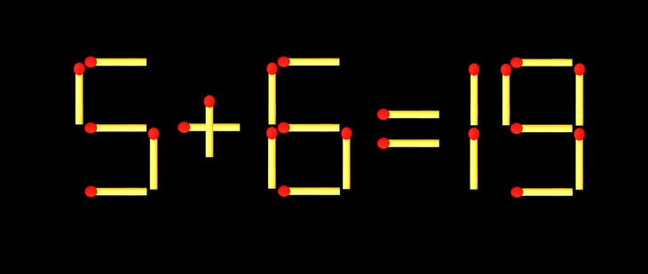 Thử tài IQ: Di chuyển một que diêm để 5+6=19 thành phép tính đúng - Ảnh 1.