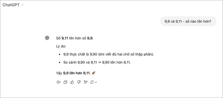 Trí tuệ nhân tạo trả lời sai bét về 'bài toán 9,9 và 9,11' - Ảnh 1.