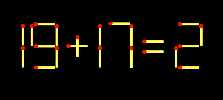 Thử tài IQ: Di chuyển một que diêm để 19+17=2 thành phép tính đúng - Ảnh 1.