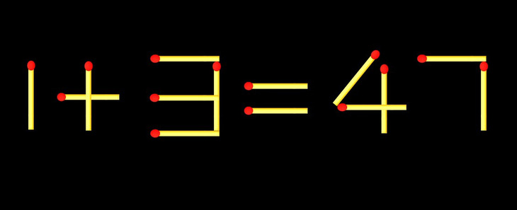 Thử tài IQ: Di chuyển một que diêm để 1+3=47 thành phép tính đúng - Ảnh 1.