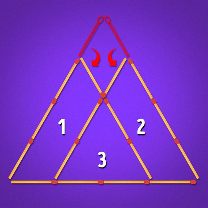 Di chuyển 2 que diêm để có 3 hình tam giác - Ảnh 3.