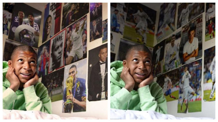 Mbappe từng gây chú ý khi photoshop bức ảnh có poster Ronaldo trong phòng mình